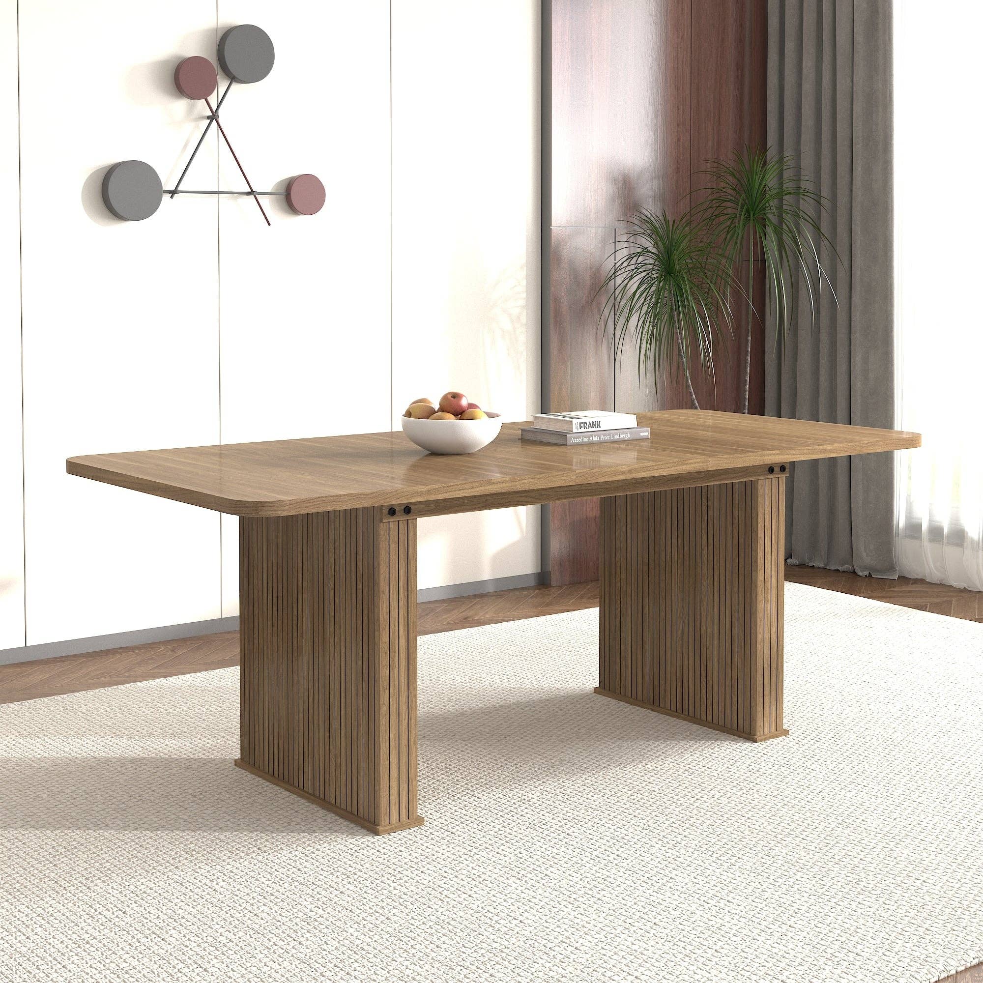 39F Inc. - Vente Tables d'appoint - Table à manger moderne extensible (6-10 places) - Beige Marron0