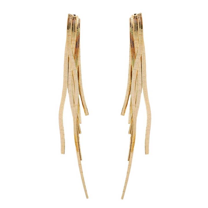 St Armands Designs of Sarasota - Wholesale Dangle Earrings - Skinny Gold Cascading Tassel Minimalist Statement Earrings