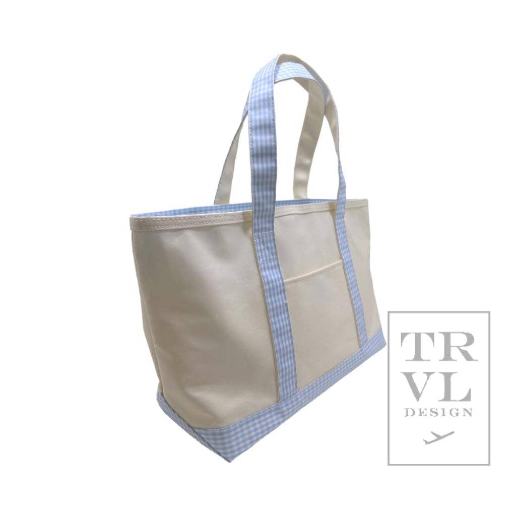 TRVL Design - Wholesale Tote Bag - Women's - Medium Tote - Coated Canvas Gingham Mist Trim *New!1