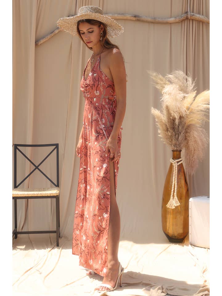 Endless Blu - Wholesale Jumpsuit - Women's - UR0117 FLORAL PRINTED HALTER NECK JUMPSUIT