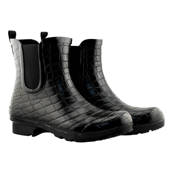 ROMA BOOTS - Wholesale Rain Boots - Women's - CHELSEA BLACK CROC EMBOSS WOMEN'S ANKLE RAIN BOOTS
