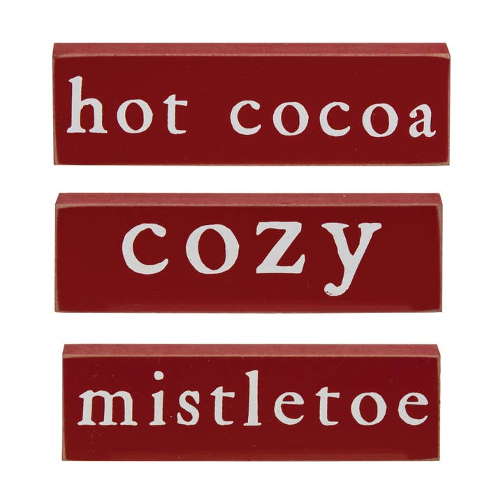 Cozy, Mistletoe or Hot Cocoa Thin Mini Block, 3 Assorted for wholesale by Col House Designs