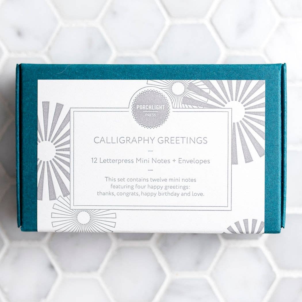 Porchlight Press Letterpress – wholesale Kontorsmateriel/Notecard Set – Kalligrafi Mini Note - Box set om 121