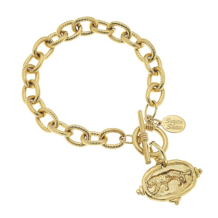 Susan Shaw - Wholesale Charm/Dangle Bracelet - Gold Tiger Italian Intaglio Bracelet