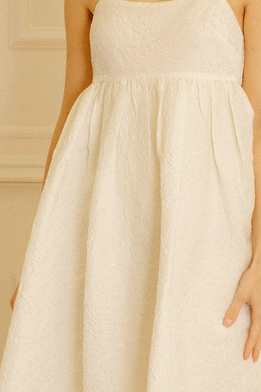 Ivory JD4552- Monochromatic Embossed Floral Midi Dress for wholesale on Faire2