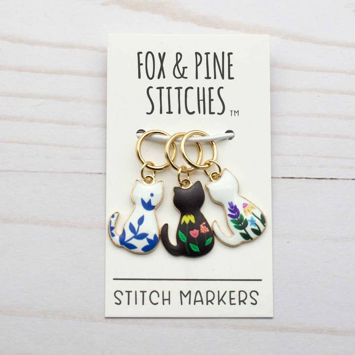 Fox & Pine Stitches - Wholesale Knitting/Crochet Supplies - Floral Cat | Stitch Markers Knitting Notions