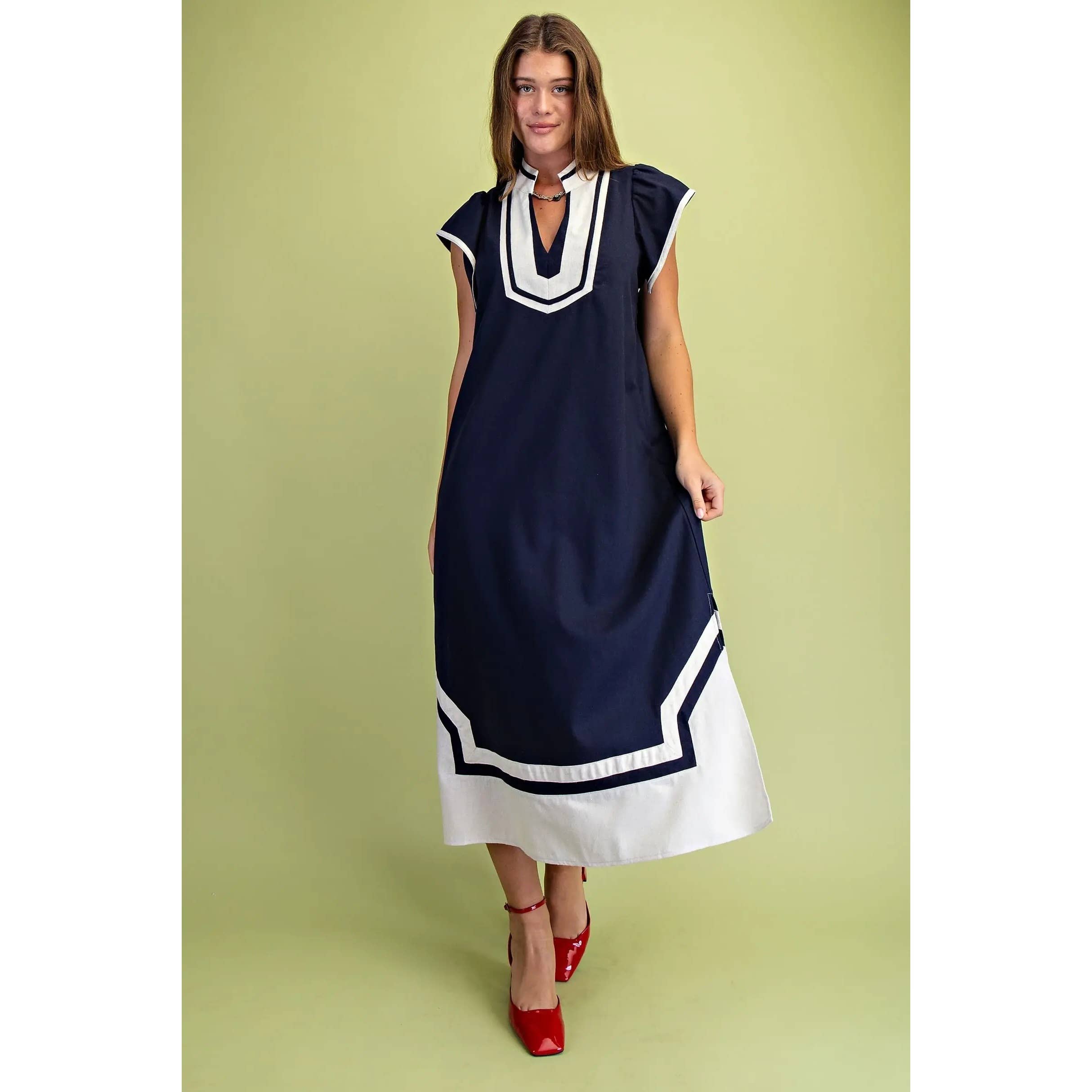 STYLE USA - Wholesale Dress - Women's - NEW V-Neck Midi Dress1