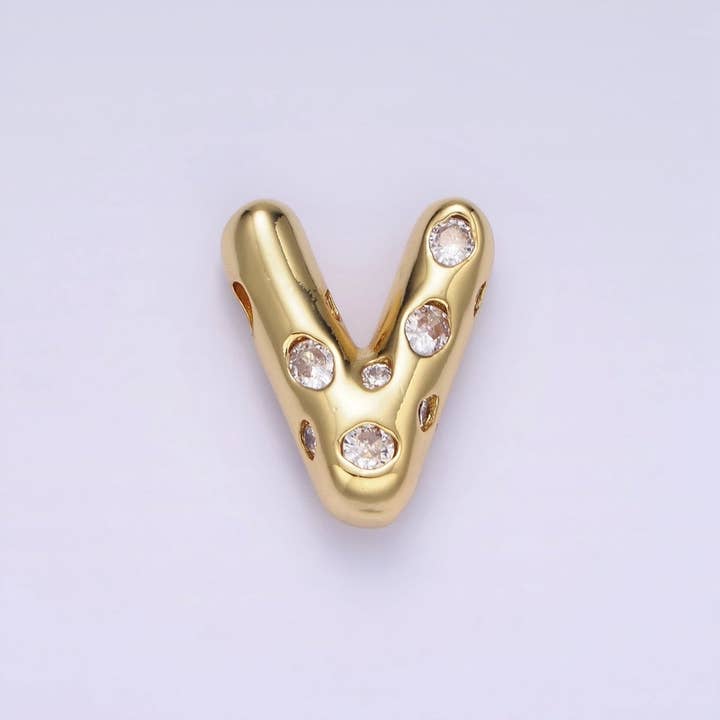 Aim Eternal - Wholesale Individual charm/pendant - 14K Gold Filled 20mm Clear CZ Chubby Balloon Initial Letter Pendant | A-A1041-A-A105321