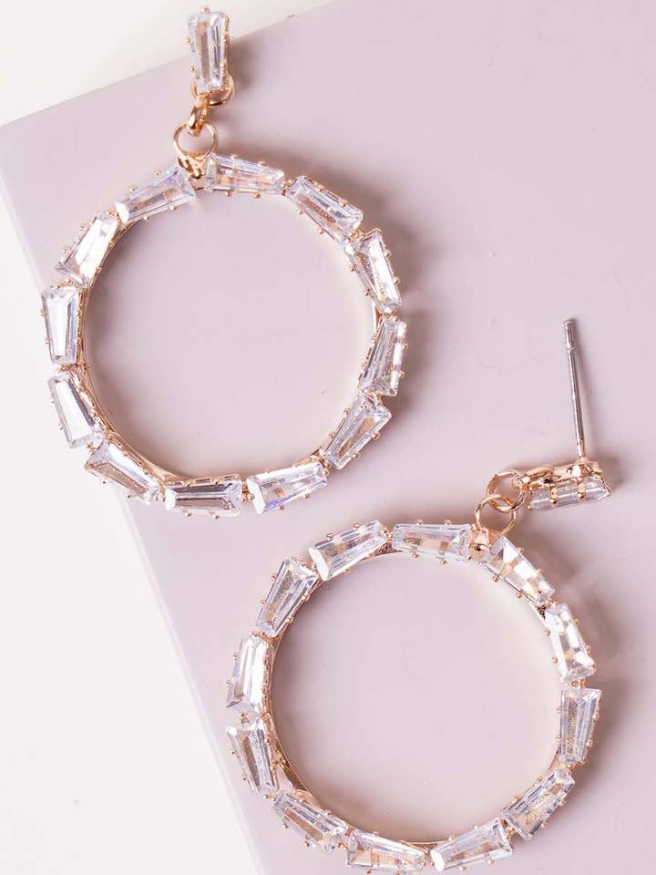 Gold Cubic Zirconia Dangle Hoop Earrings for wholesale by Lucylou Collection