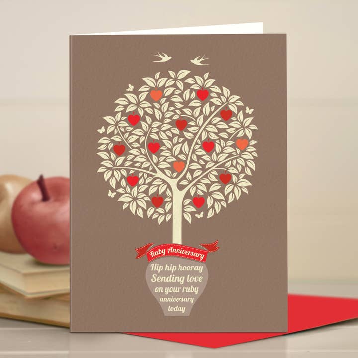 Carte d'anniversaire rubis JMT160, arbre d'anniversaire pour la vente par The Typecast Gallery