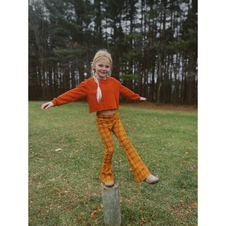 Strawberry Jam Kids - Wholesale Pants - Kids - Plaid Jersey Bell Bottom Flare Girls Pants Fall Winter