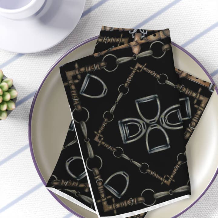 Black Equestrian Snaffle Bit and Stirrup Napkins (Set of 4) for wholesale by All Designs Equine