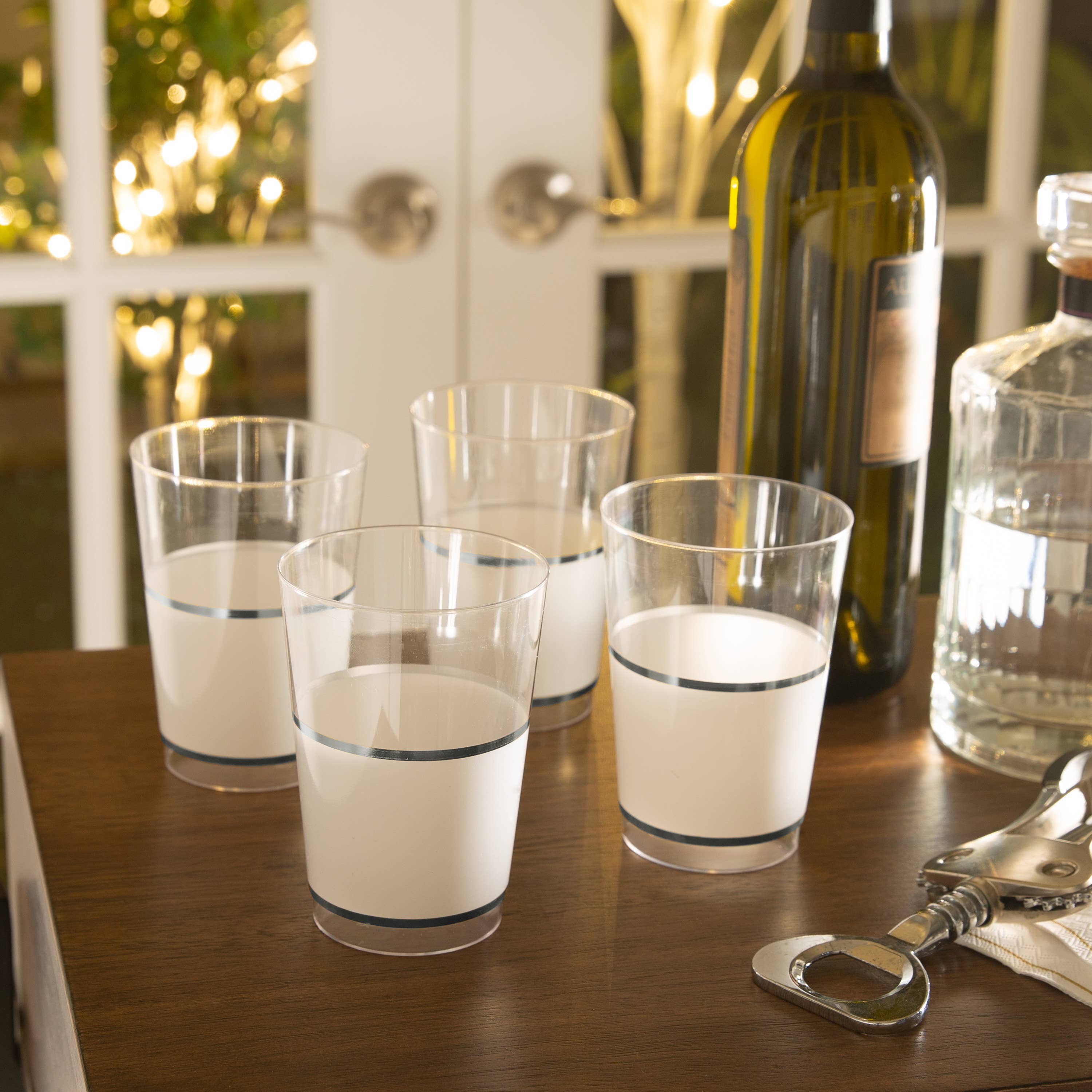 Luxe Party - Wholesale Drinking Glass/Cup - 12 Oz Round Silver • White Banded Plastic Cups | 10 Cups1
