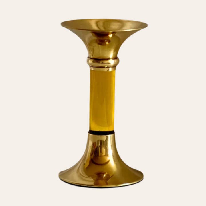 Brass and Acrylic Candleholder | Small | Sunshine Yellow for wholesale by Tooka