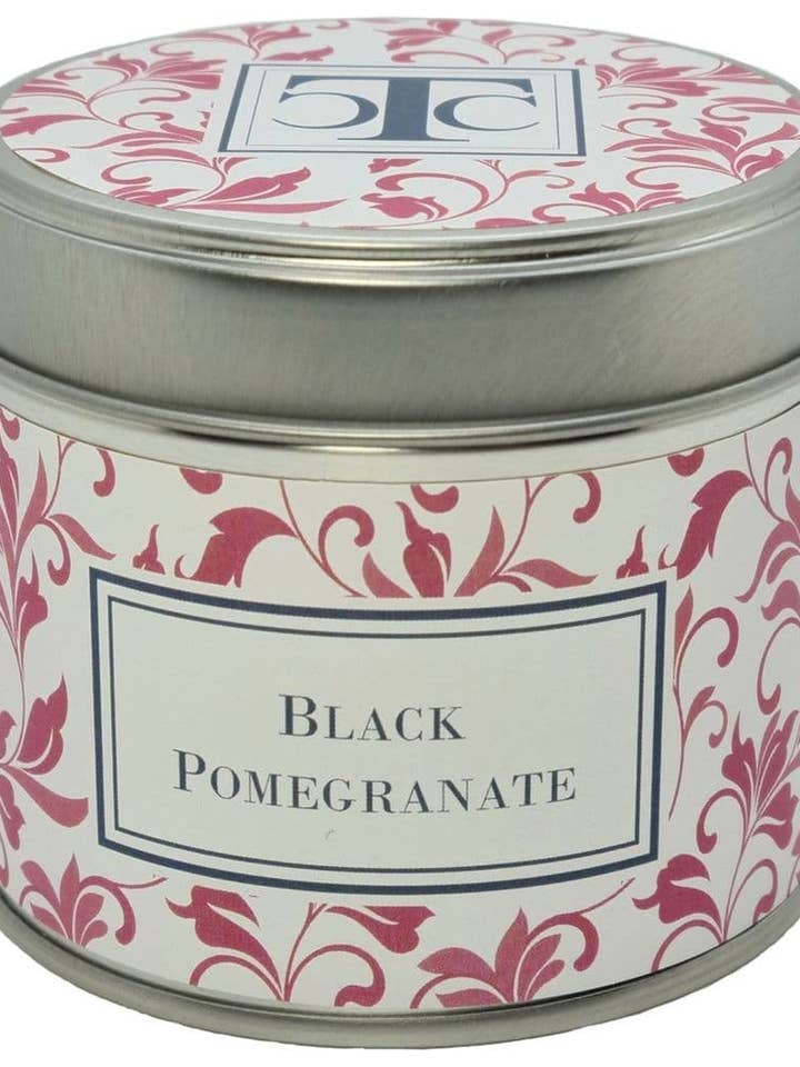 Black Pomegranate Scented Candle Tin 35 hour for wholesale by The Candle Company