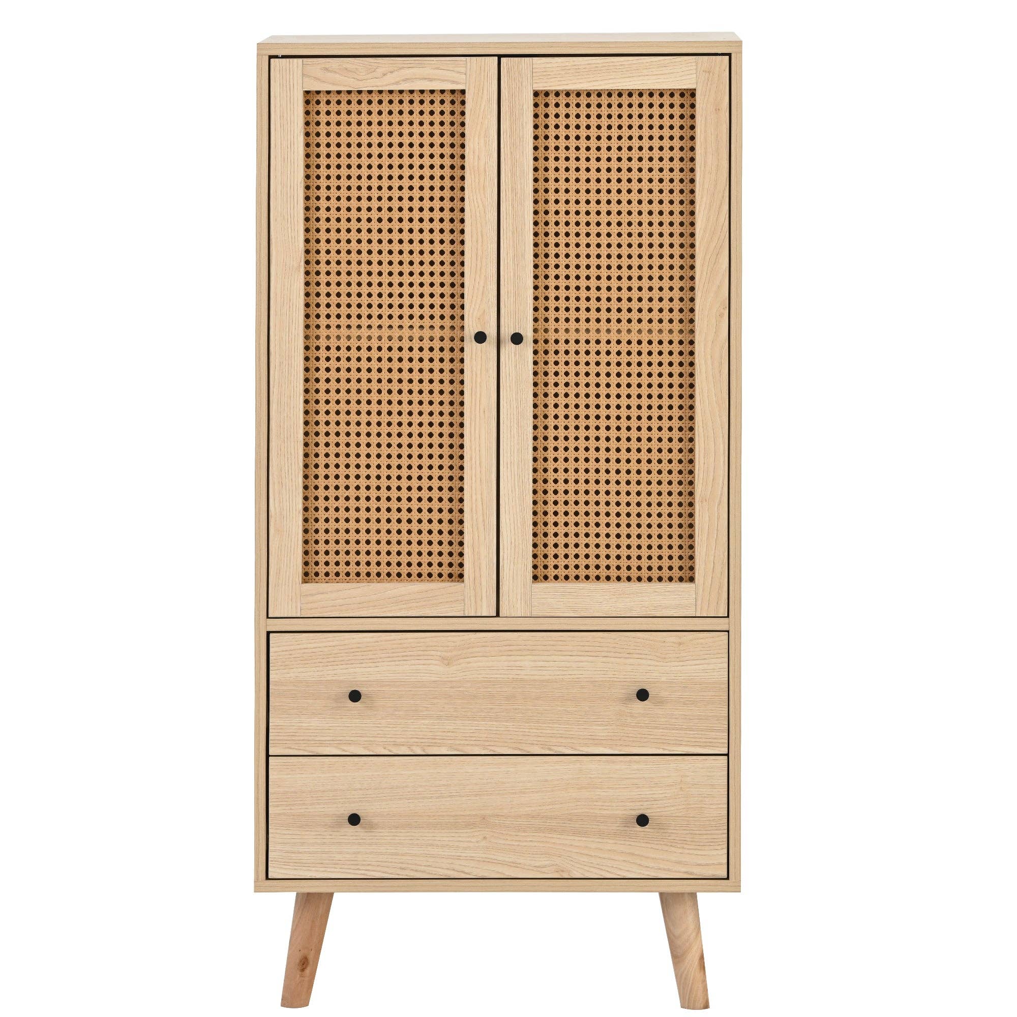 Urban Meuble - Wholesale Cabinet - Wood-effect sideboard with rattan doors and 2 drawers, solid wood legs FENMUCK13