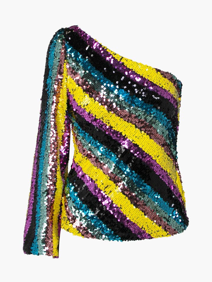 Haut à sequins Solana à une épaule pour la vente par Adelyn Rae