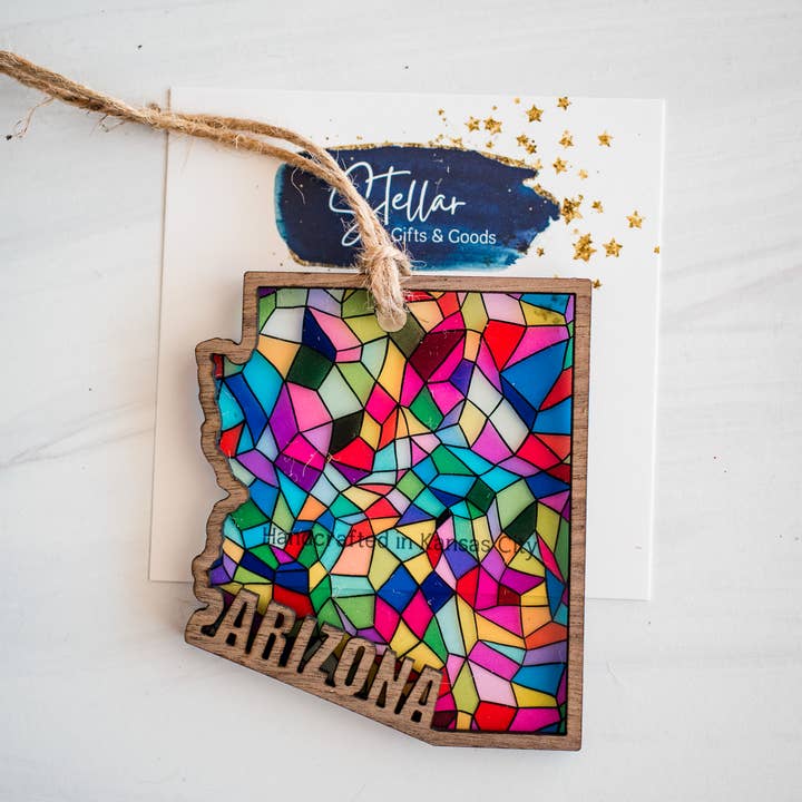 Stellar Gifts & Goods Wholesale - Wholesale Ornament - Stained Glass State Holiday Ornaments - Local Christmas