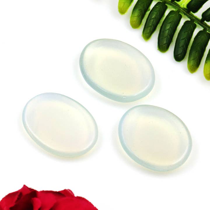 Opalite Natural Worry Stone, 39x29mm Oval Thumb Palm Crystal for wholesale by GemMartUSA