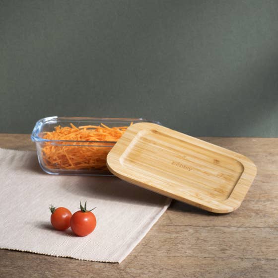 Glass Storage Container with Bamboo Lid - Rectangular for wholesale by Pebbly