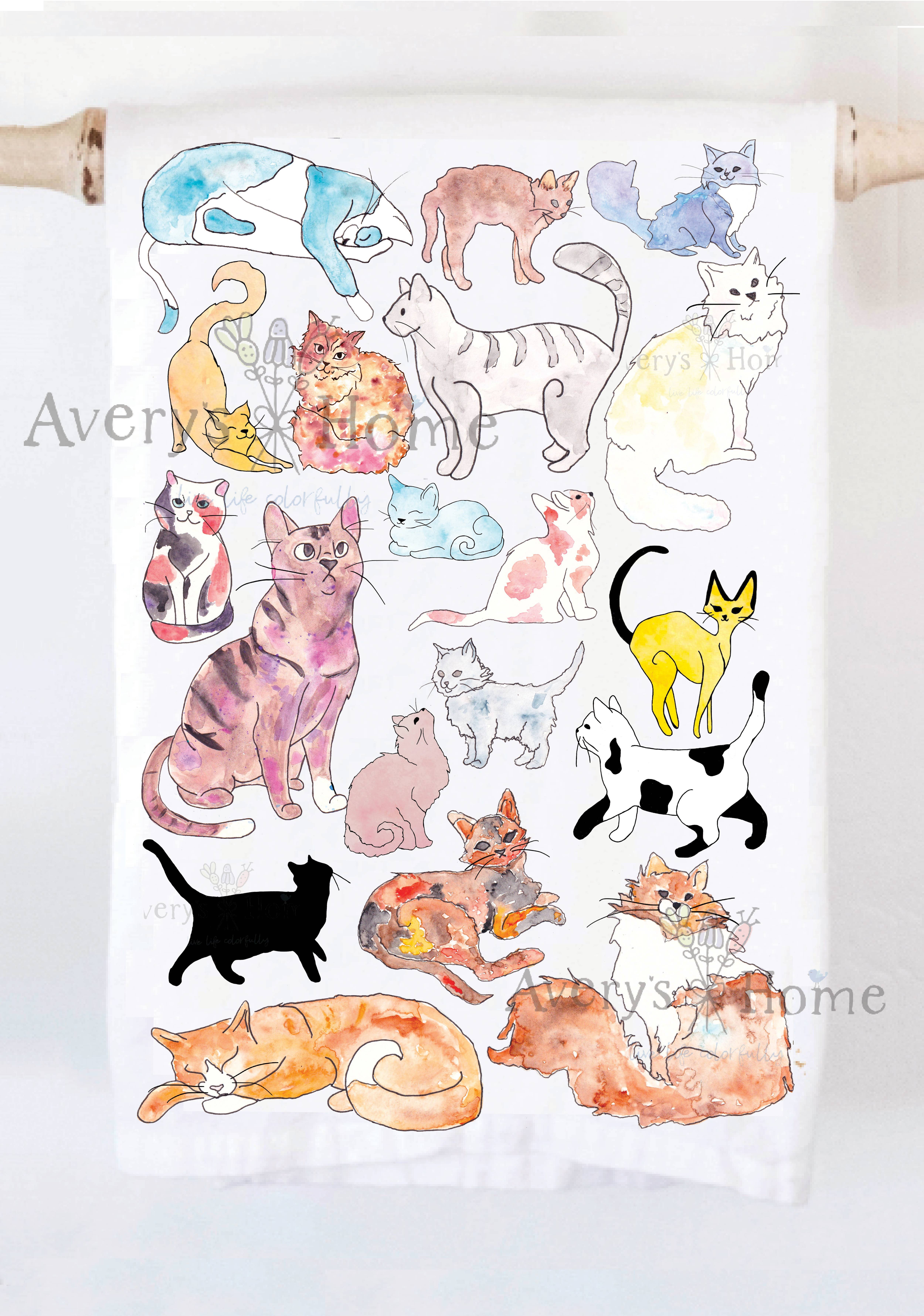 Avery's Home - Vente Torchons - Torchon à motifs de différentes races de chats calico2