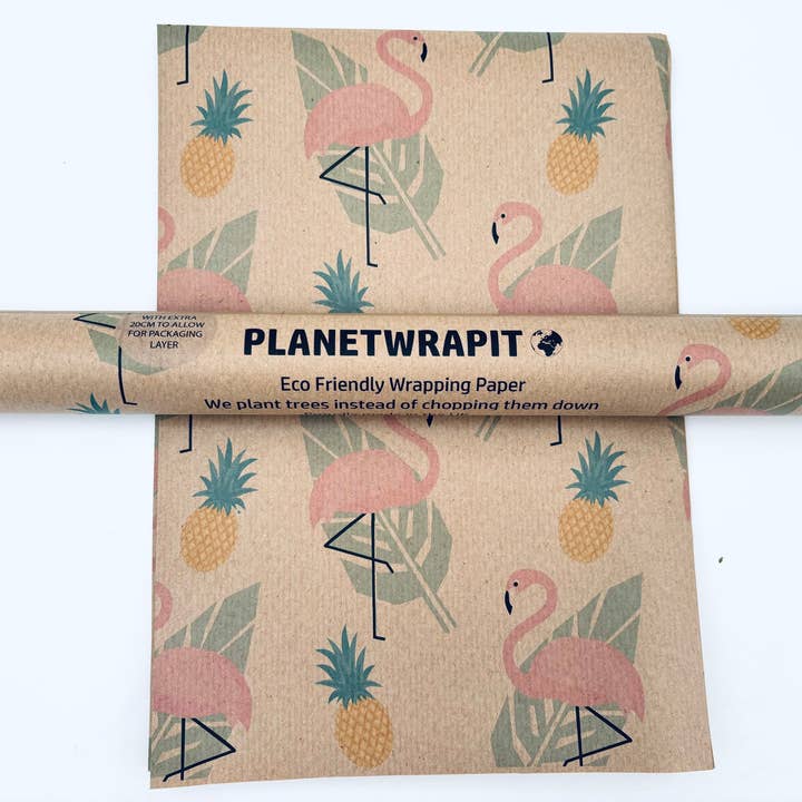 PlanetWrapIt – Engroshandel Indpakningspapir – Flamingo gavepapir i genanvendt kraftpapir4