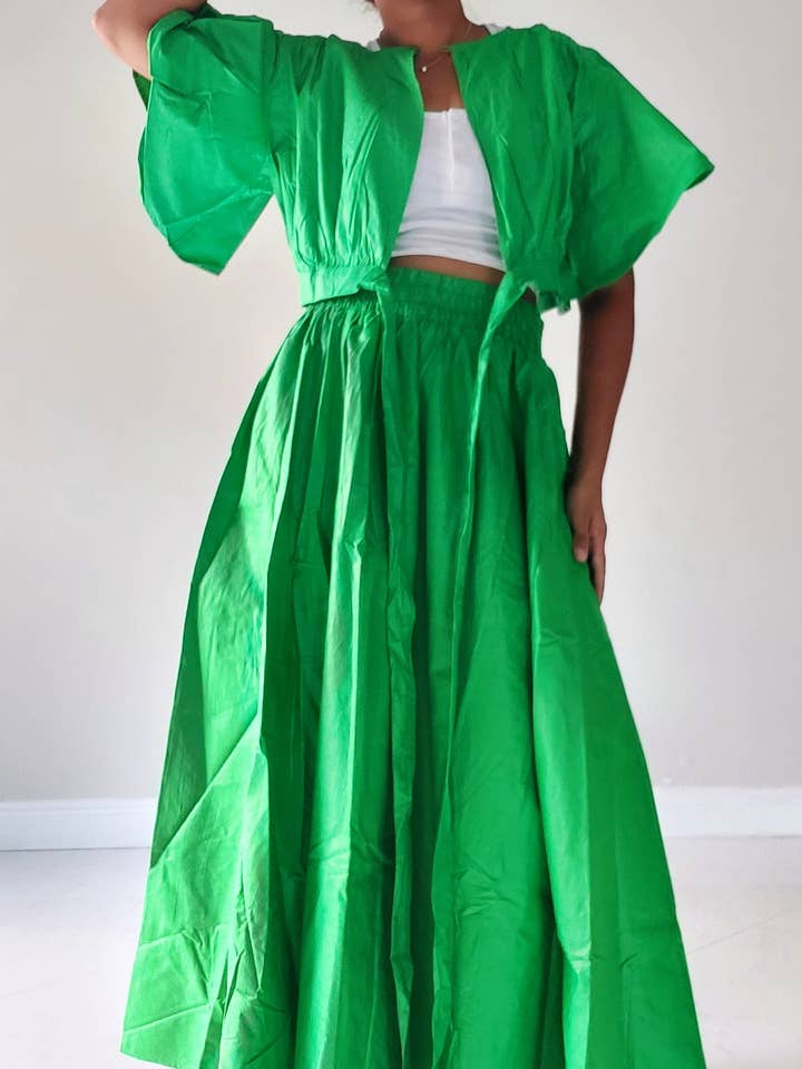 Women Solid Skirt & Crop Top - Green for wholesale by India Batik