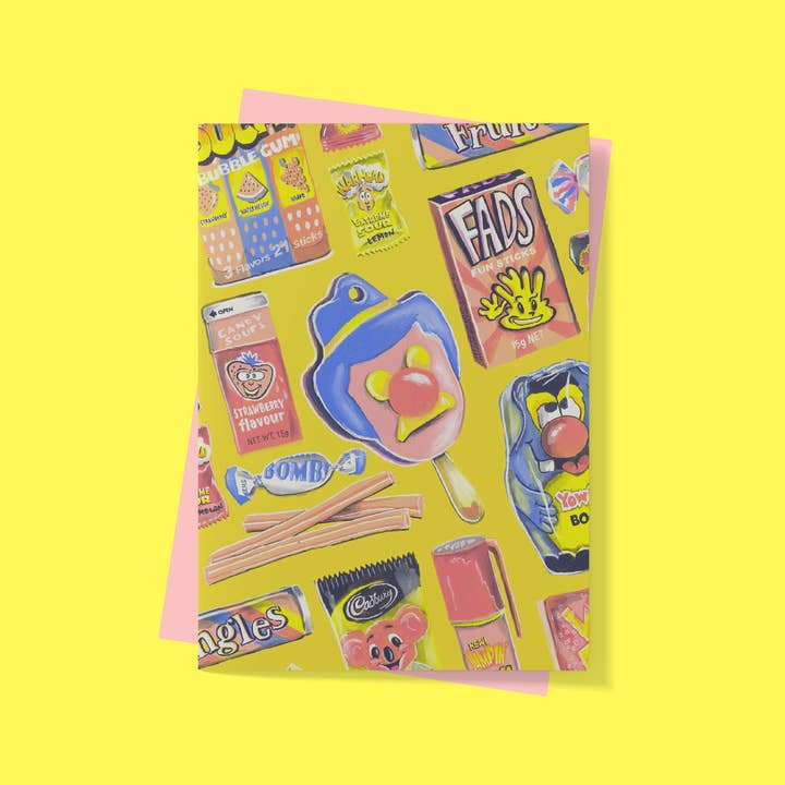 Australian Candy Grußkarte für den Großhandel von Amy Blue Illustration