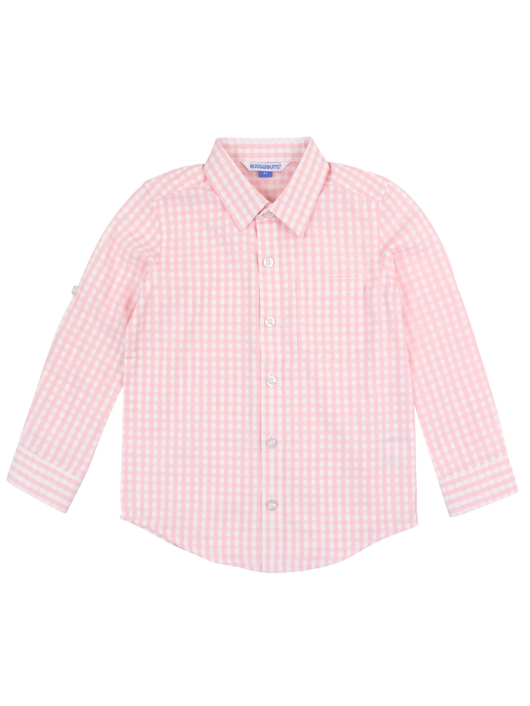 Boys Pink Gingham Check Long Sleeve Button Down Shirt for wholesale on Faire0