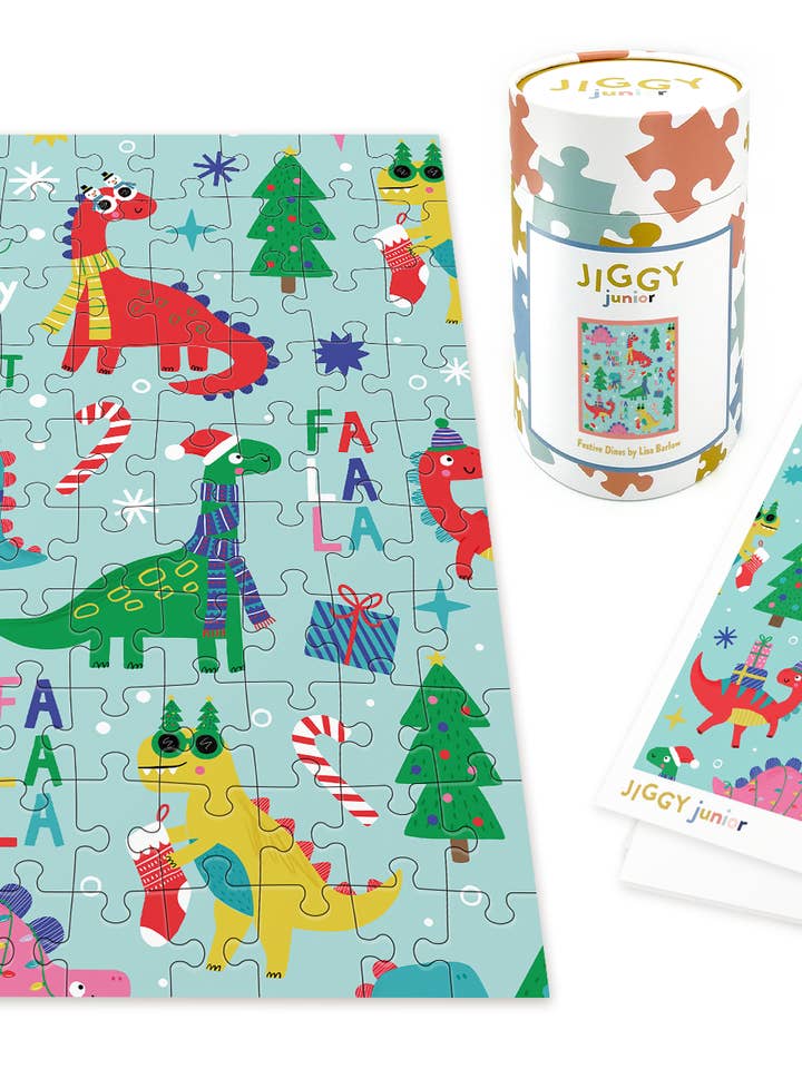 JIGGY Junior 100pc: Festive Dino's by Lisa Barlow for wholesale by JIGGY Puzzles