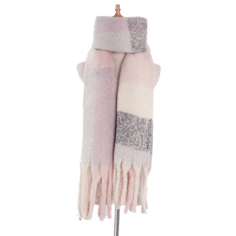 Adorro – wholesale Scarf – Women's – Soft Chunky Plaid Fleece Oblong Tassel Scarf12