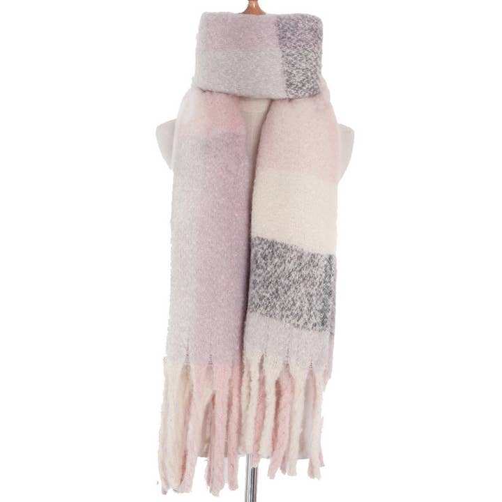 Adorro – Großhandel Schal – Damen – Weicher, klobiger Karoschal aus Fleece mit Quasten im Rechteckformat0