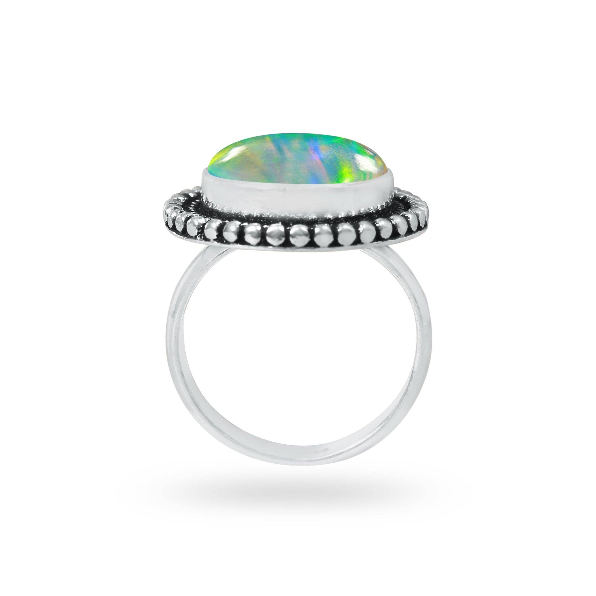 Handmade Jewels – wholesale Cocktail/Statement Ring – Aurora Opalringar – handgjorda, silverpläterade med blandade boho-mönster (tillverkas på beställning)1