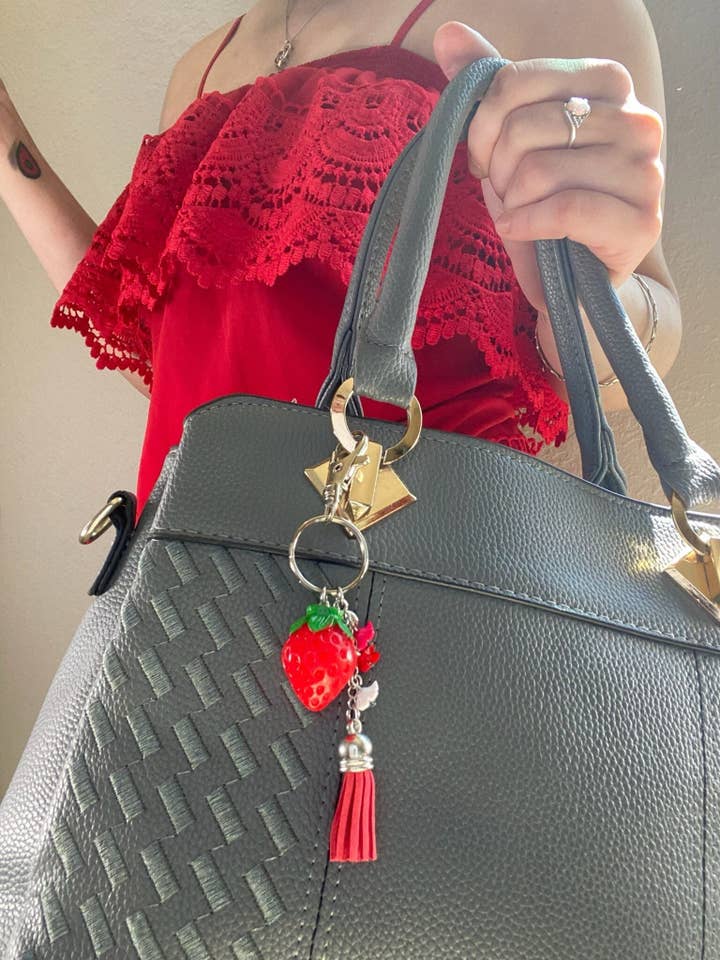 Strawberry | Fruit Keychain | Summer Purse Accessory | Zipper Pull | Keychain For Purse | Backpack Zipper Keychain for wholesale by StayTay Store