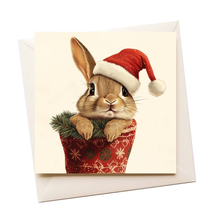 Bunny Stocking Graphic Christmas Card for wholesale by Artificial Ink