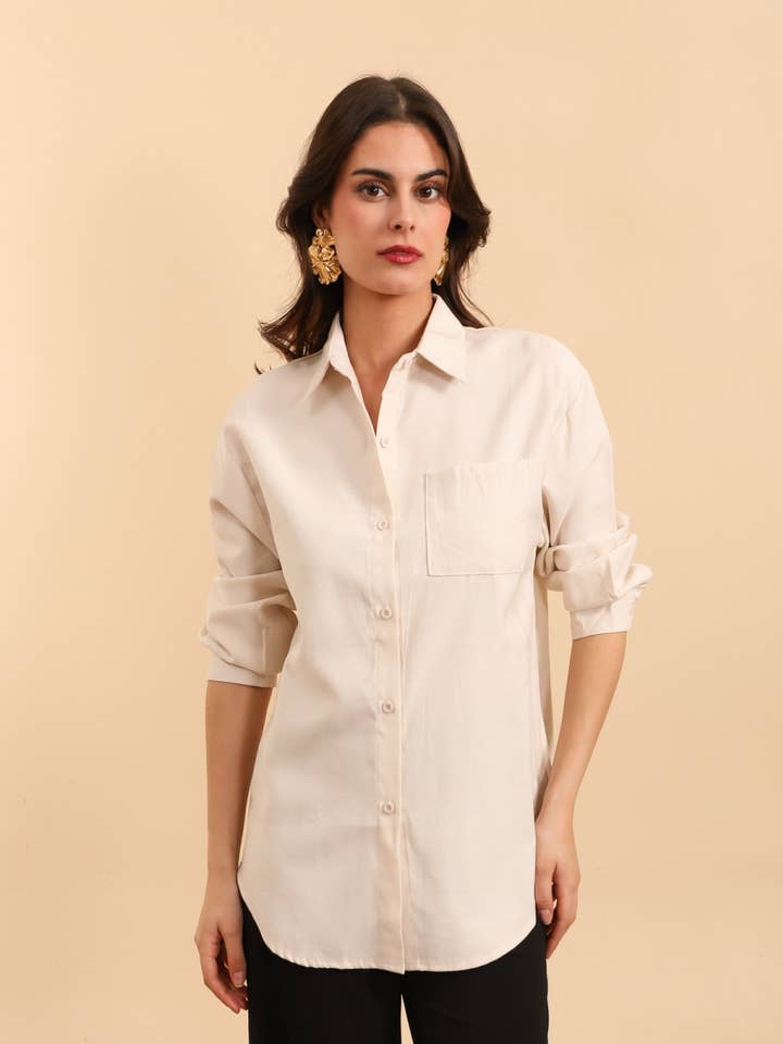 MOOYA - Wholesale Button Down Shirt - Women's - Straight-cut plain linen shirt SH0010