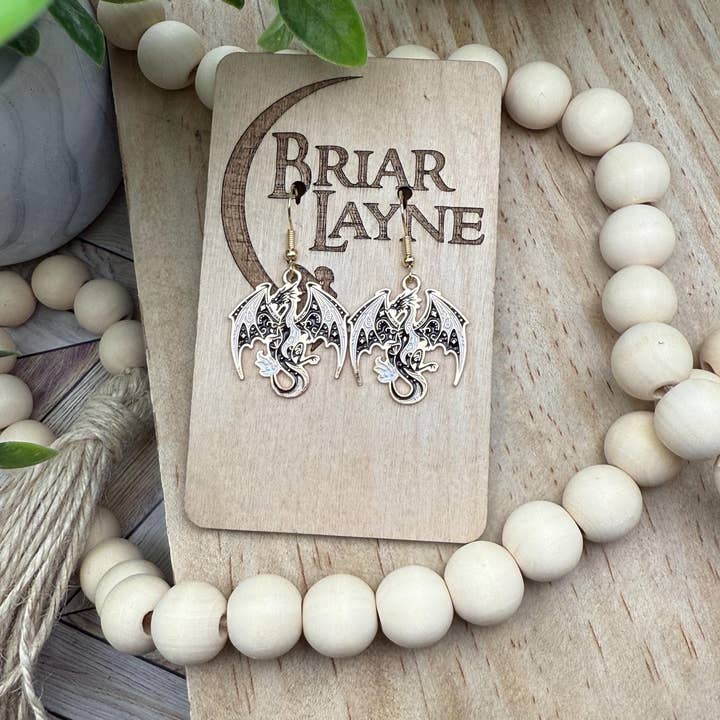 Briar layne - Wholesale Dangle Earrings - Dragon & Book Fantasy Reading Earrings and Gifts