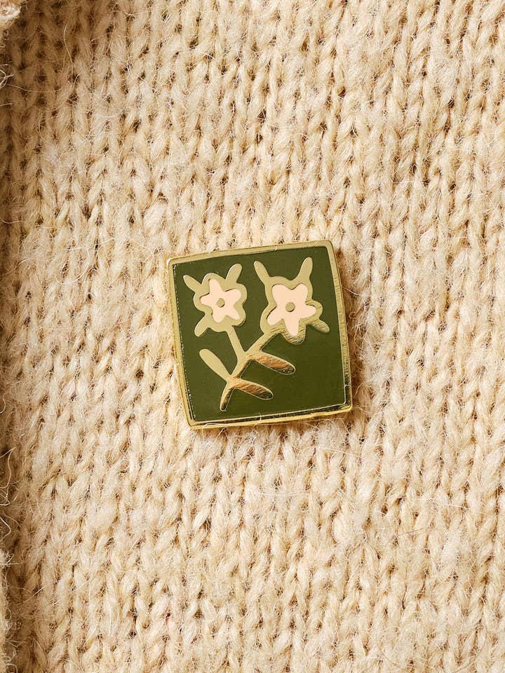 Square Folk Art Flower Enamel Pin for wholesale by Claire Paul