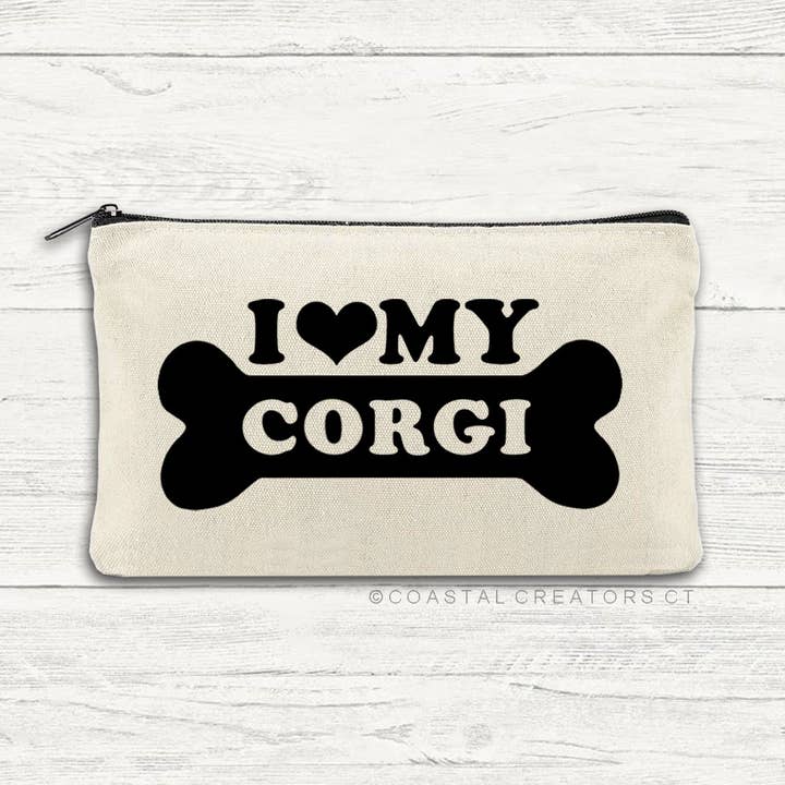 I Love My Corgi Multi-Use Canvas Zipper Storage Bag for wholesale by Coastal Creators of Connecticut