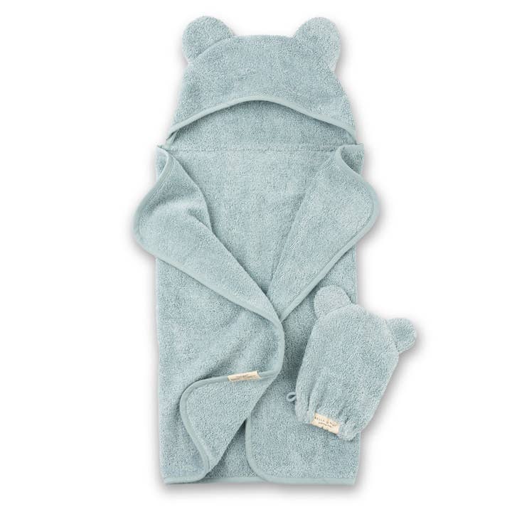 Blue Hooded Towel + Wash Mitt Set Fog for wholesale on Faire3