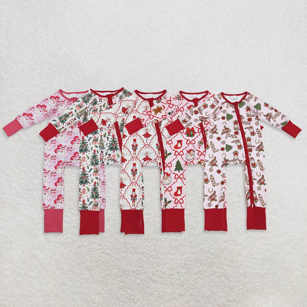 Aier Wholesale - Wholesale Jumpsuit - Baby - Sibling Baby Girls Long Sleeves Christmas Two Way Zip Convertible Rompers0