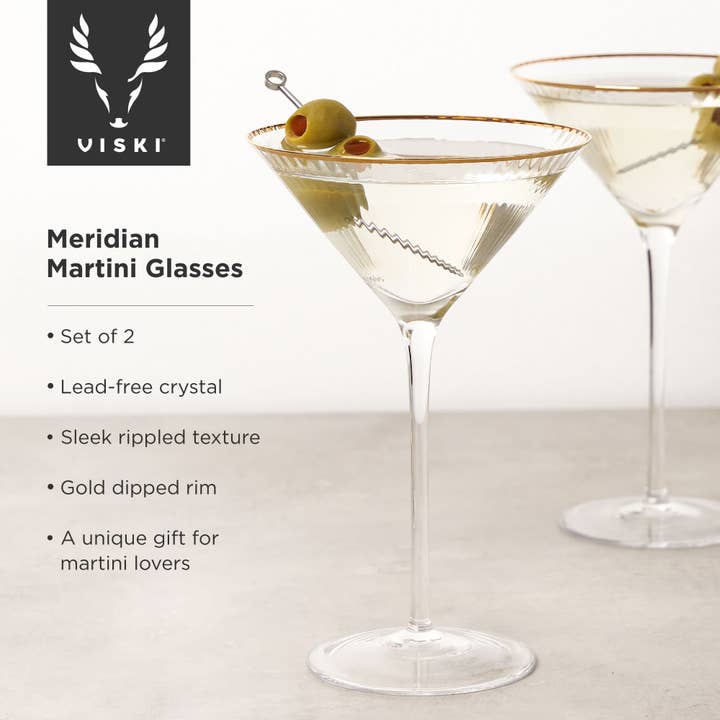 Viski - Wholesale Cocktail/Liquor Glass - Deco Meridian Gold Rimmed Crystal Martini Glasses Set of 25