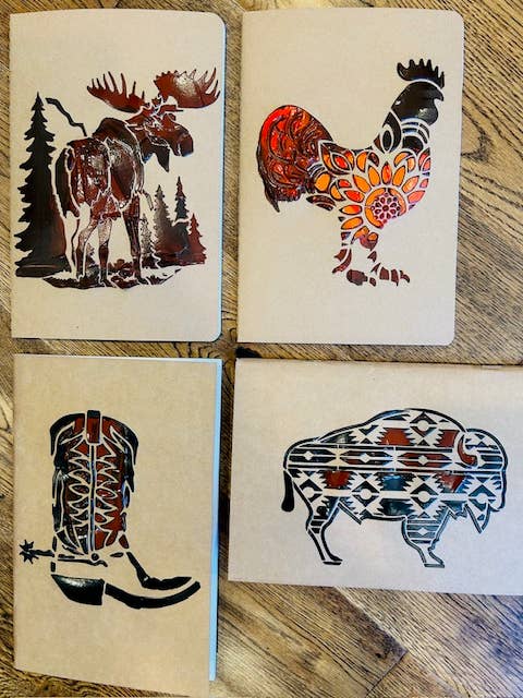 Cuadernos Kraft rústicos y occidentales pintados a mano para venta al por mayor de KSC Art, LLC