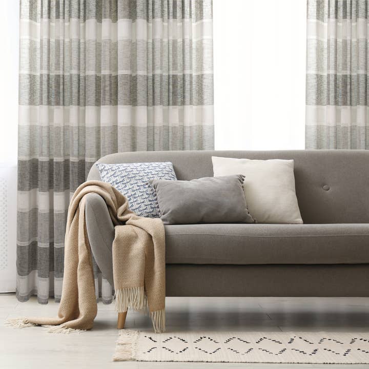 Lancia Striped Jacquard Semi Sheer Grommet Curtain for wholesale by Casa Mia