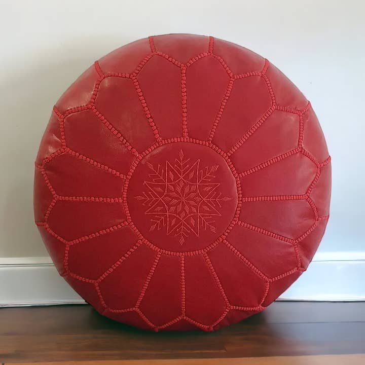 Handcrafted Red Moroccan Leather Pouffe Unfilled for wholesale by HandmadeBestSeller