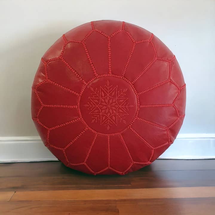 Handcrafted Red Moroccan Leather Pouffe Unfilled for wholesale by HandmadeBestSeller