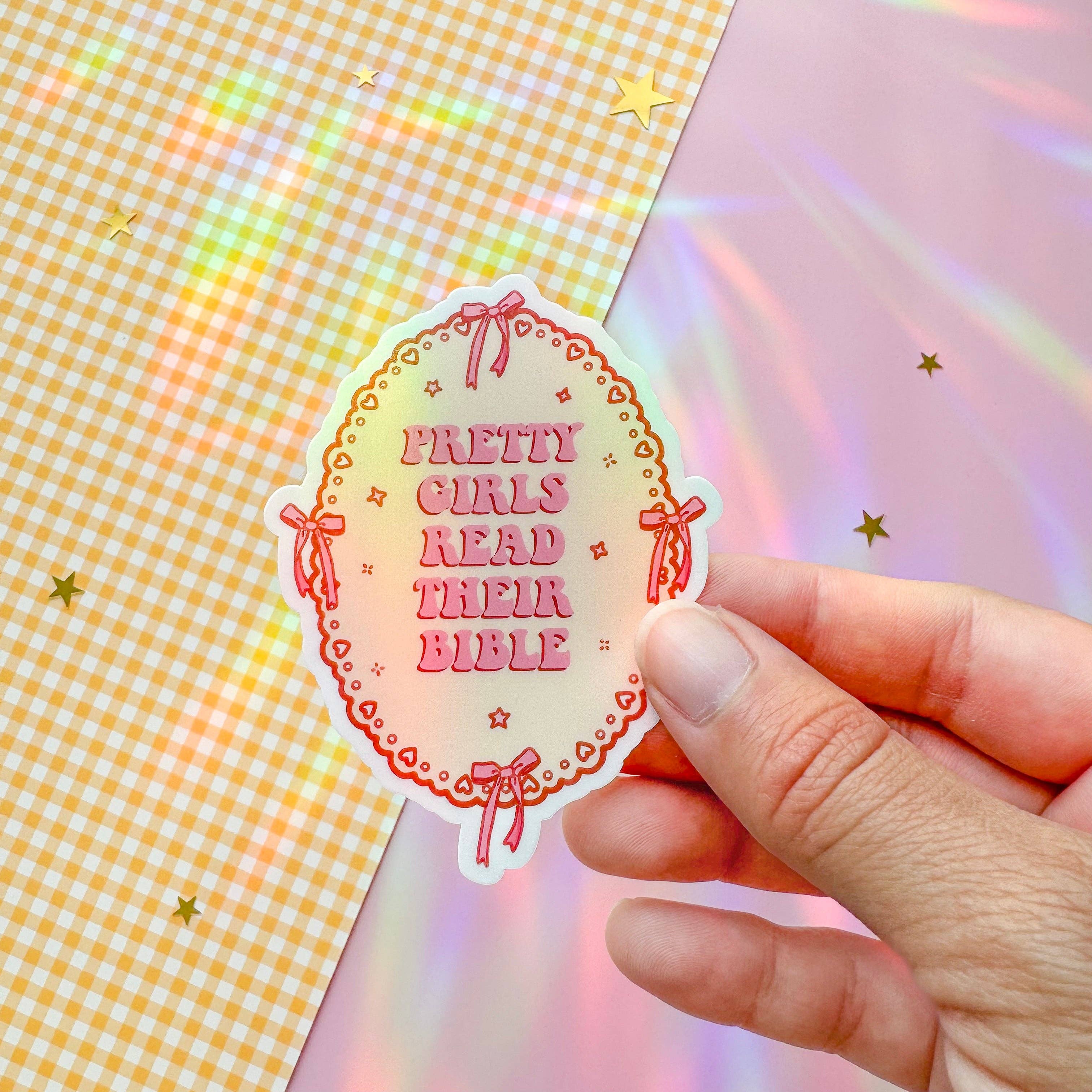 Peony&amp;June Illustration – wholesale Sticker – Pretty Girls Read Their Bible Vinyl Sticker0