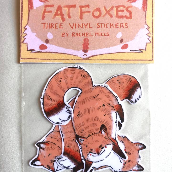 Fat Fox stickerpakket voor wholesale door Rachel Mills Art
