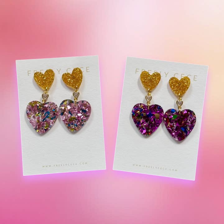 Confetti Triple Heart Earrings for wholesale by Freely Cece LLC