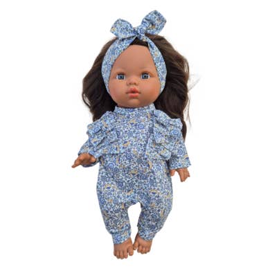 GARANCE blue ruffle jumpsuit for wholesale by Maman Poule et Papa Coq